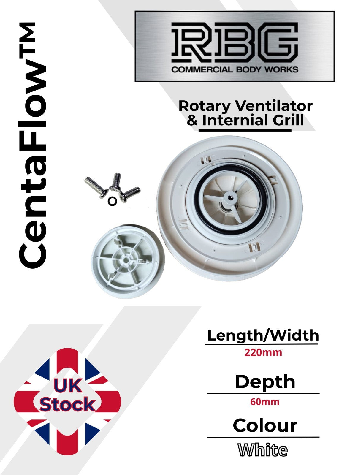 Centaflow™ Wind Driven Extractor Vent White Horsebox Low Profile Van Roof Rotary