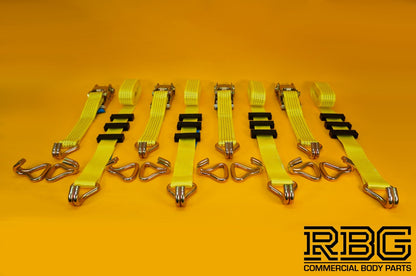 Recovery Ratchet Strap 5ton Over Wheel Tie Down Hi-Vis Yellow + Grip SET 4Pcs
