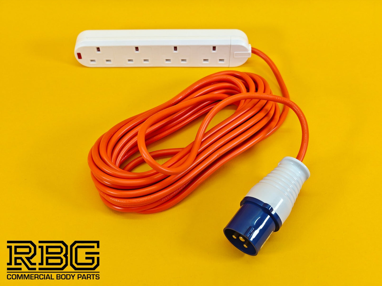 Camping 4 Way Extension Lead 10m Orange Cable 4 Gang 13A Power Sockets Caravan