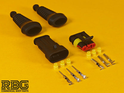 SuperSeal Plug Kit Pair Female/Male 3 Way With Protective Boots AMP Wiring IP67