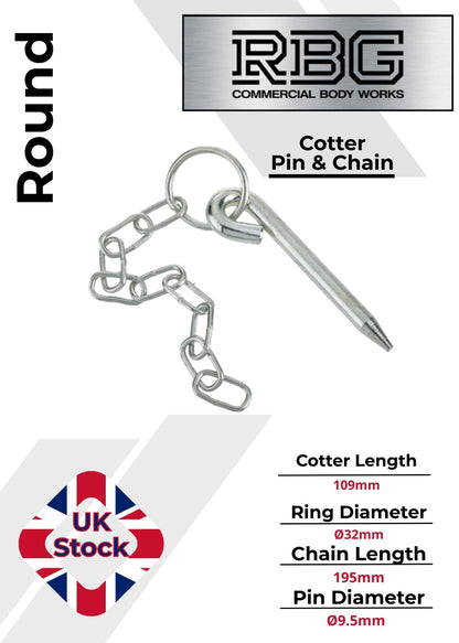 Round Cotter Pin & Chain 109 x 9.5mm Trailers Tail Gate Horseboxes Tipper...