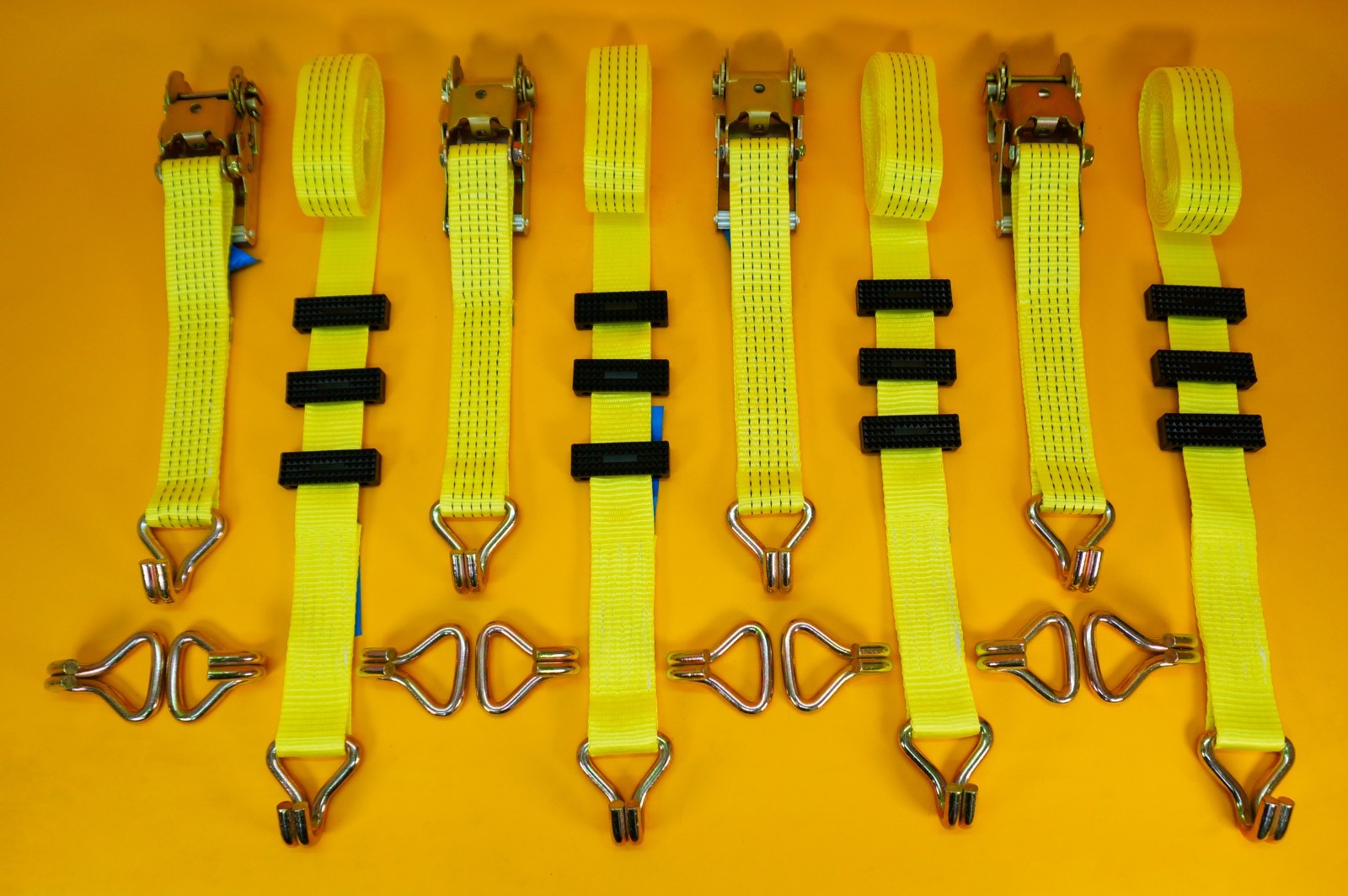 Recovery Ratchet Strap 5ton Over Wheel Tie Down Hi-Vis Yellow + Grip SET 4Pcs