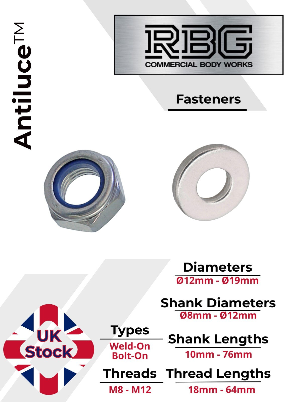 Antiluce™ Fasteners, Z/P Drop Lock Horsebox, Trailer, Pickup Tailgate Anti-Luce