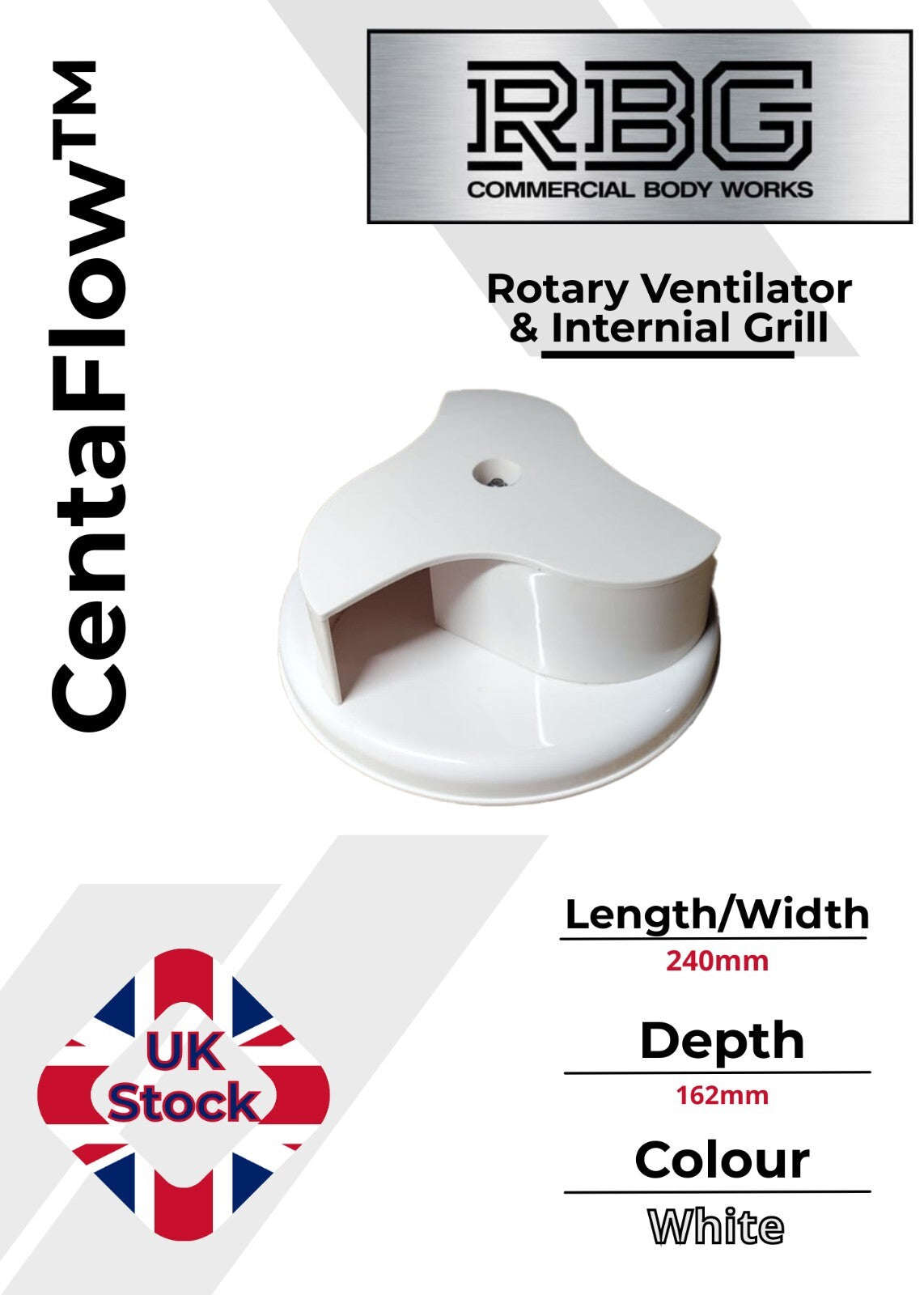 Centaflow™ Wind Driven Vent White Horsebox Classic Profile Rotary Van Roof Air