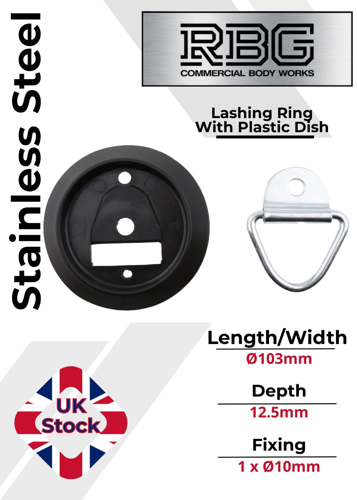 1x Tie Down Lashing Ring & Base Dish, Stainless Steel  Trucks Trailers Horsebox