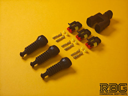 3 Way SuperSeal Splitter + 3x Connector Kit 2 Pin With Protective Boot Male