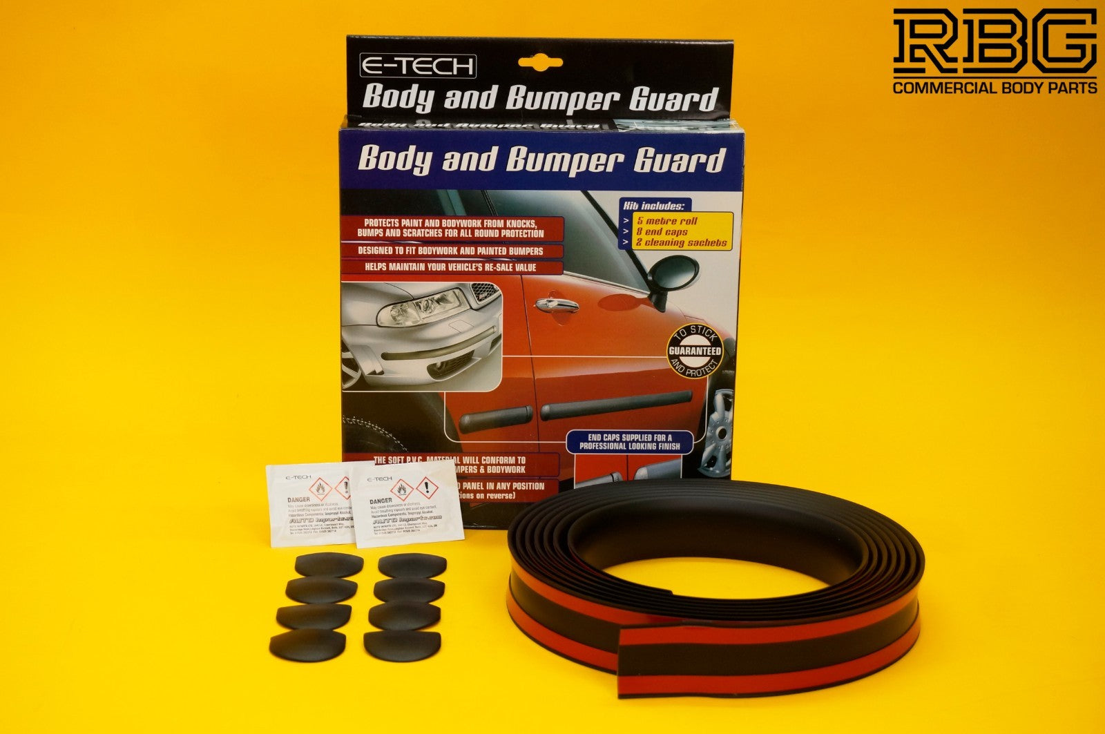 Body and Bumper Guard Kit 5m Black Rubber Moulding Strip + End Caps 47mm E-TECH