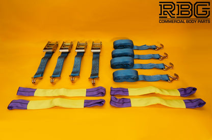 Recovery Ratchet Strap SET 4Pcs Tie Down 5ton High-Visibility Blue Safety Straps