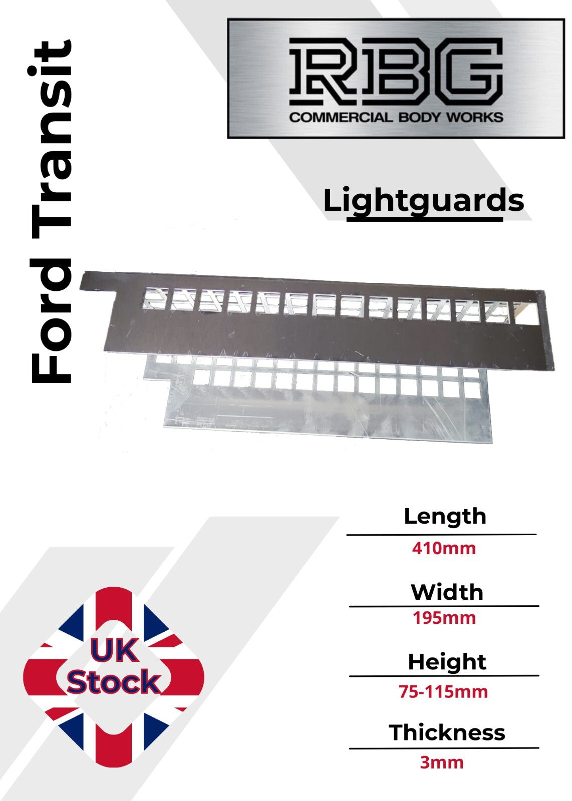 Light Guards for Ford Transit THICK 3mm Galvanized Aluminum Truck Trailer Tipper