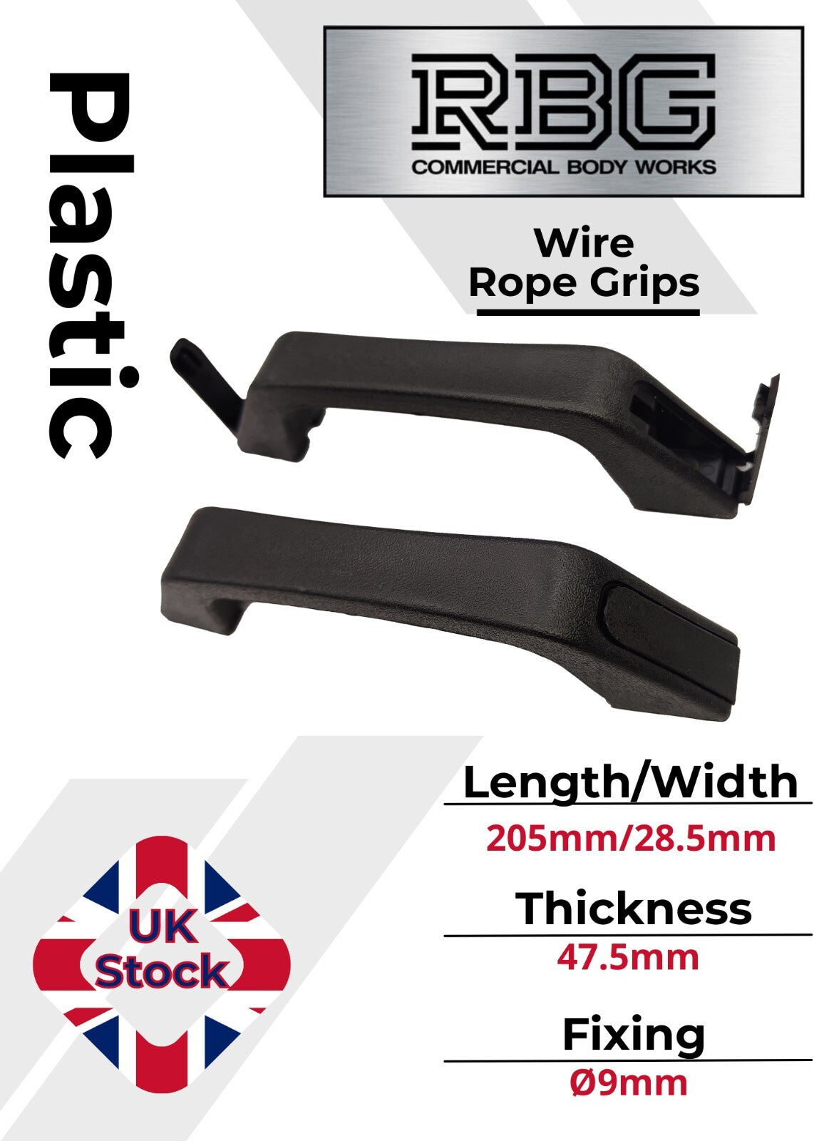 Door Grab Handle Black Plastic for Trailer Horsebox & Caravan Camper Van