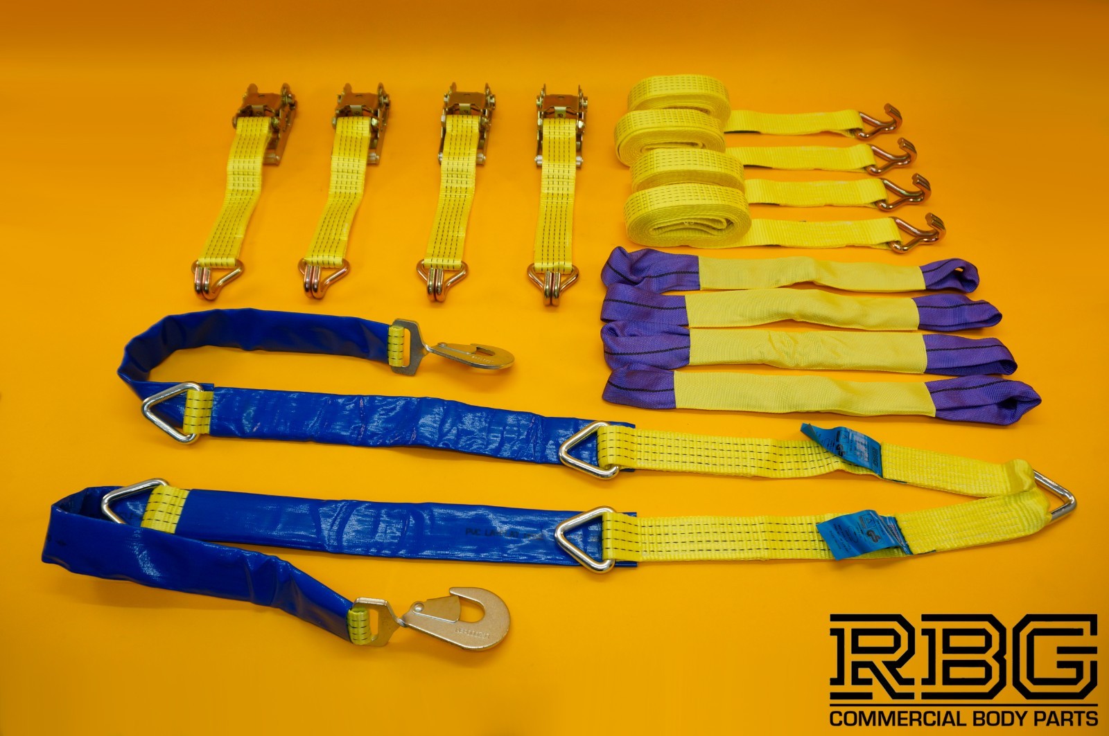 Winching Assistance Strap 1.5m x 50mm + 4x Tie Down Ratchet Strap 4m x 50mm 5Ton