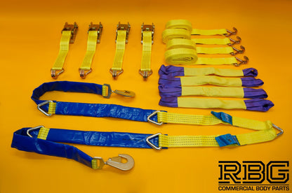 Winching Assistance Strap 1.5m x 50mm + 4x Tie Down Ratchet Strap 4m x 50mm 5Ton