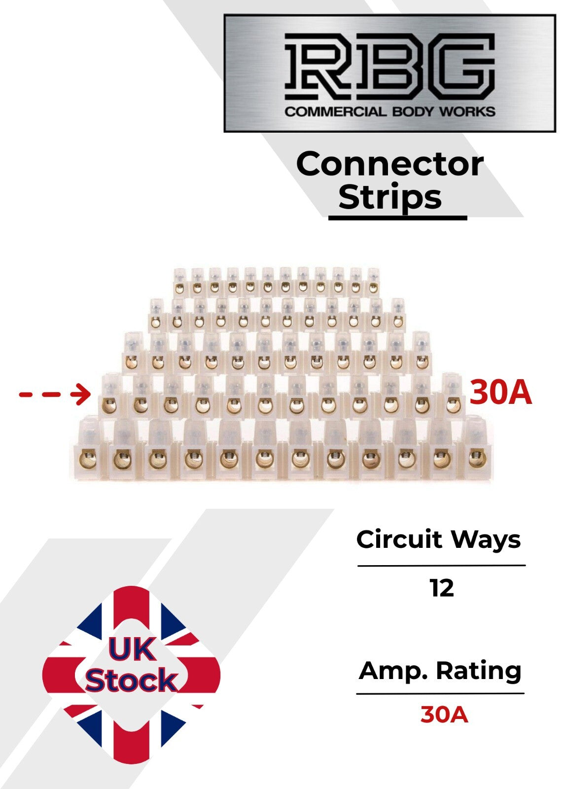 12 Way Connector Strips,  Terminal Blocks, Tidy Connection 3, 5, 15, 30, 60 Amps
