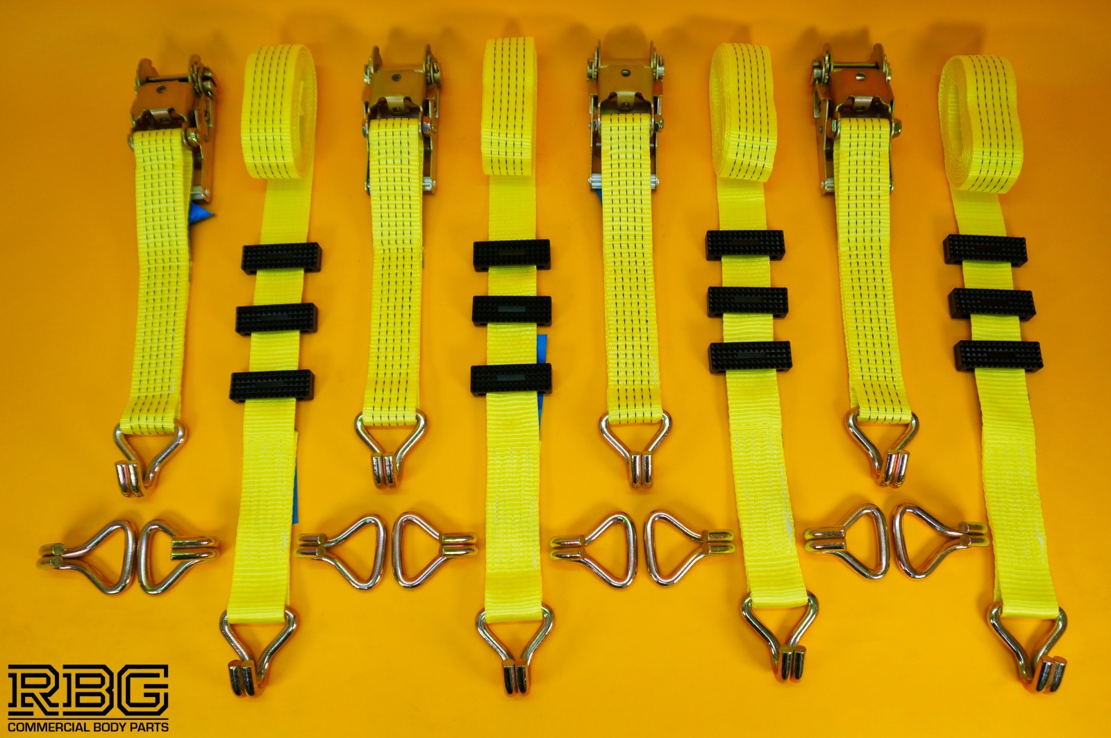 Recovery Ratchet Strap 5ton Over Wheel Tie Down Hi-Vis Yellow + Grip SET 4Pcs