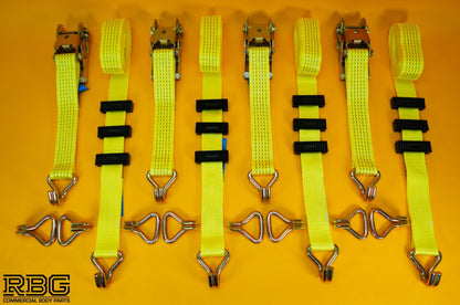Recovery Ratchet Strap 5ton Over Wheel Tie Down Hi-Vis Yellow + Grip SET 4Pcs