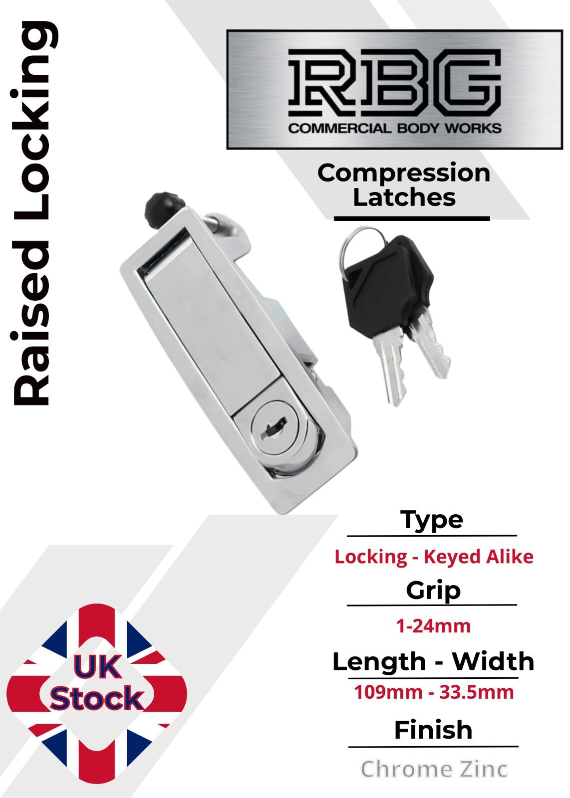 Compression Latch Raised Lock Trigger Chrome Horsebox, Trailer... Locker Doors