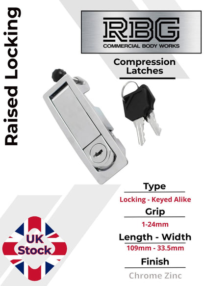 Compression Latch Raised Lock Trigger Chrome Horsebox, Trailer... Locker Doors