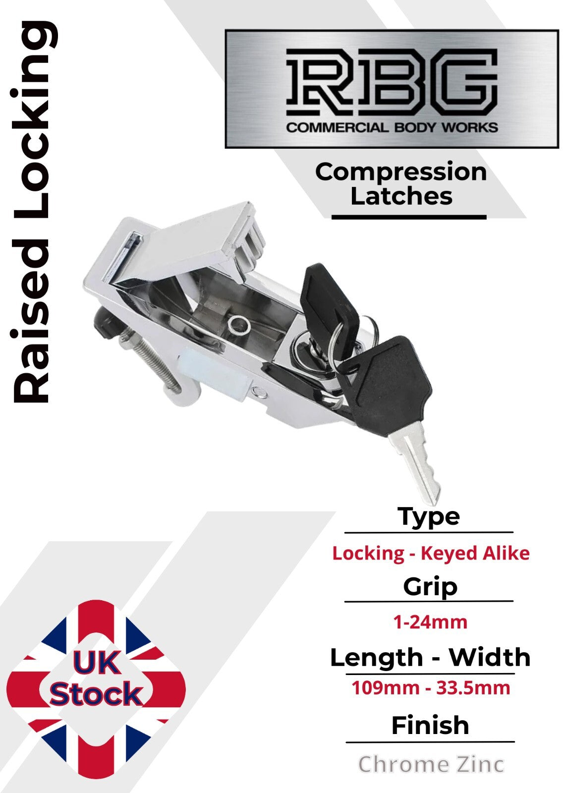 Compression Latch Raised Lock Trigger Chrome Horsebox, Trailer... Locker Doors