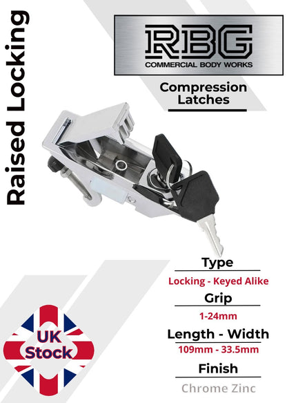 Compression Latch Raised Lock Trigger Chrome Horsebox, Trailer... Locker Doors