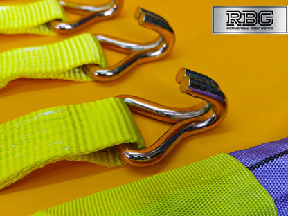 Recovery Ratchet Strap SET 4Pcs 5ton High-Visibility Yellow Tie Down Alloy Wheel
