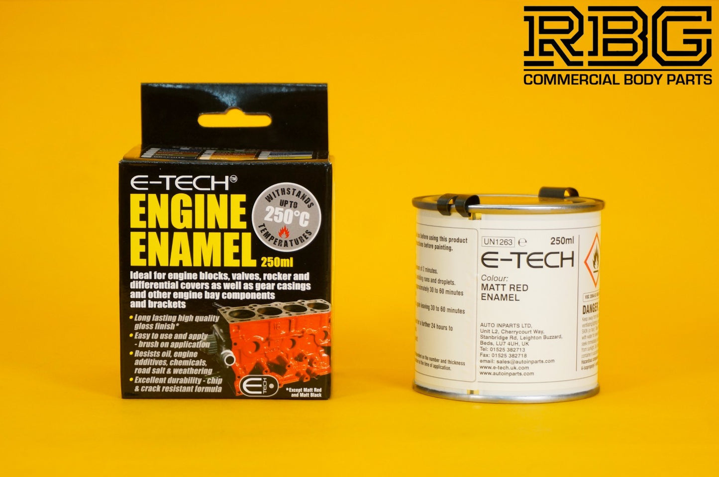 Engine Enamel Paint MATT RED E-TECH 250ml Heat Resistant for Car Motorbike