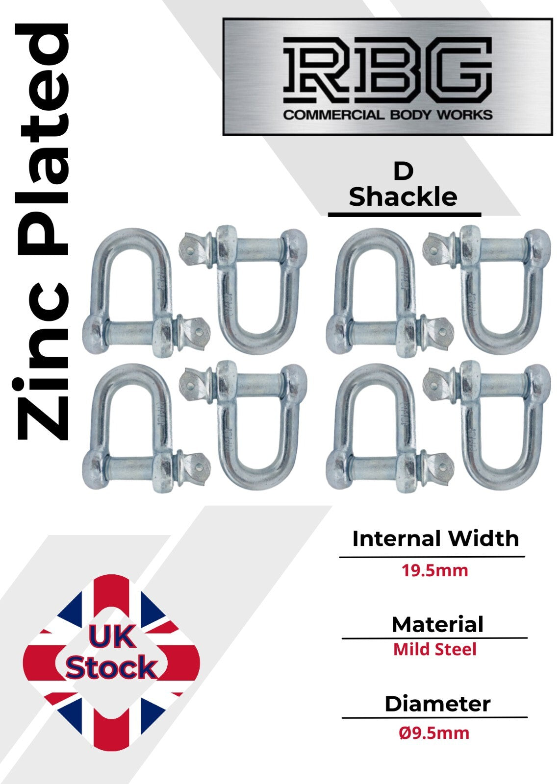 D Shackle Heavy Duty Hex Flush Pin Dee Shackle 19.5mm - 26mm Load Securing