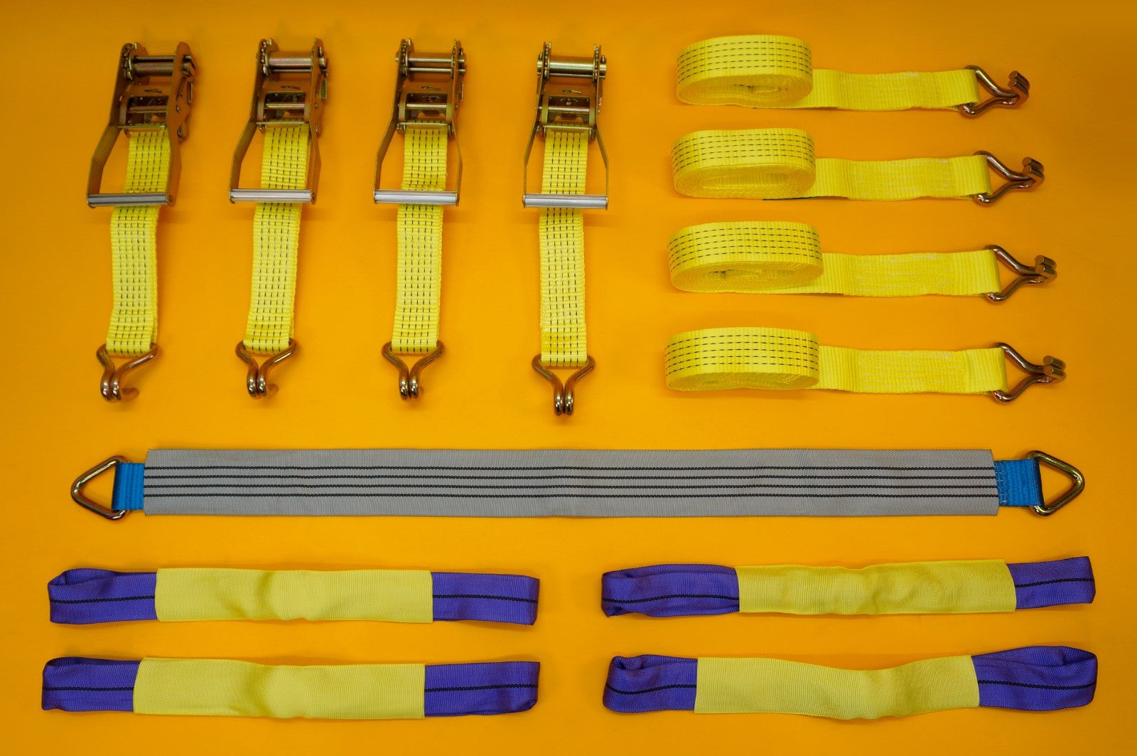 4x Tie Down Ratchet Strap 4m x 50mm 5Ton + Axle Recovery Strap 1m x 50mm Lashing