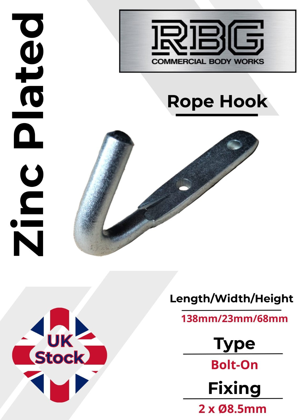 Large Rope Hook Heavy Duty Zinc Plated Trailer Truck Van Tie Down Bolt On 1Pc