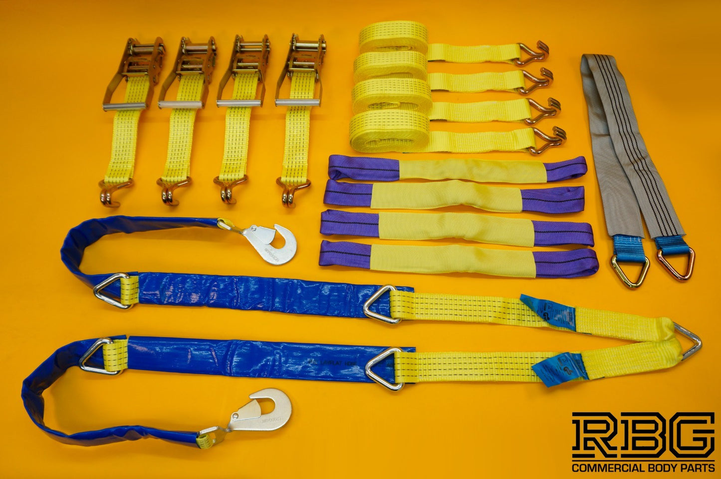 Tie Down Ratchet Strap 4x + Winching Assistance Strap + Axle Recovery Strap
