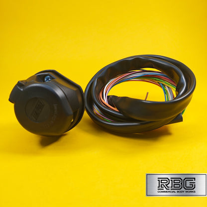13 Pin Socket Assembly With 1.5m Pre-Wired Sheathed Cable Professional Towing UK