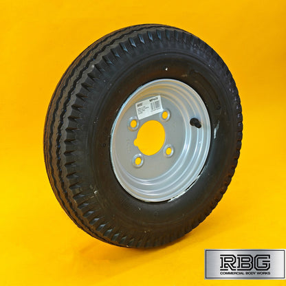 Wheel & Tyre 400x8 Inch for Trailers 4 Ply 4 Studs 4″ PCD Silver Diameter 8″ UK