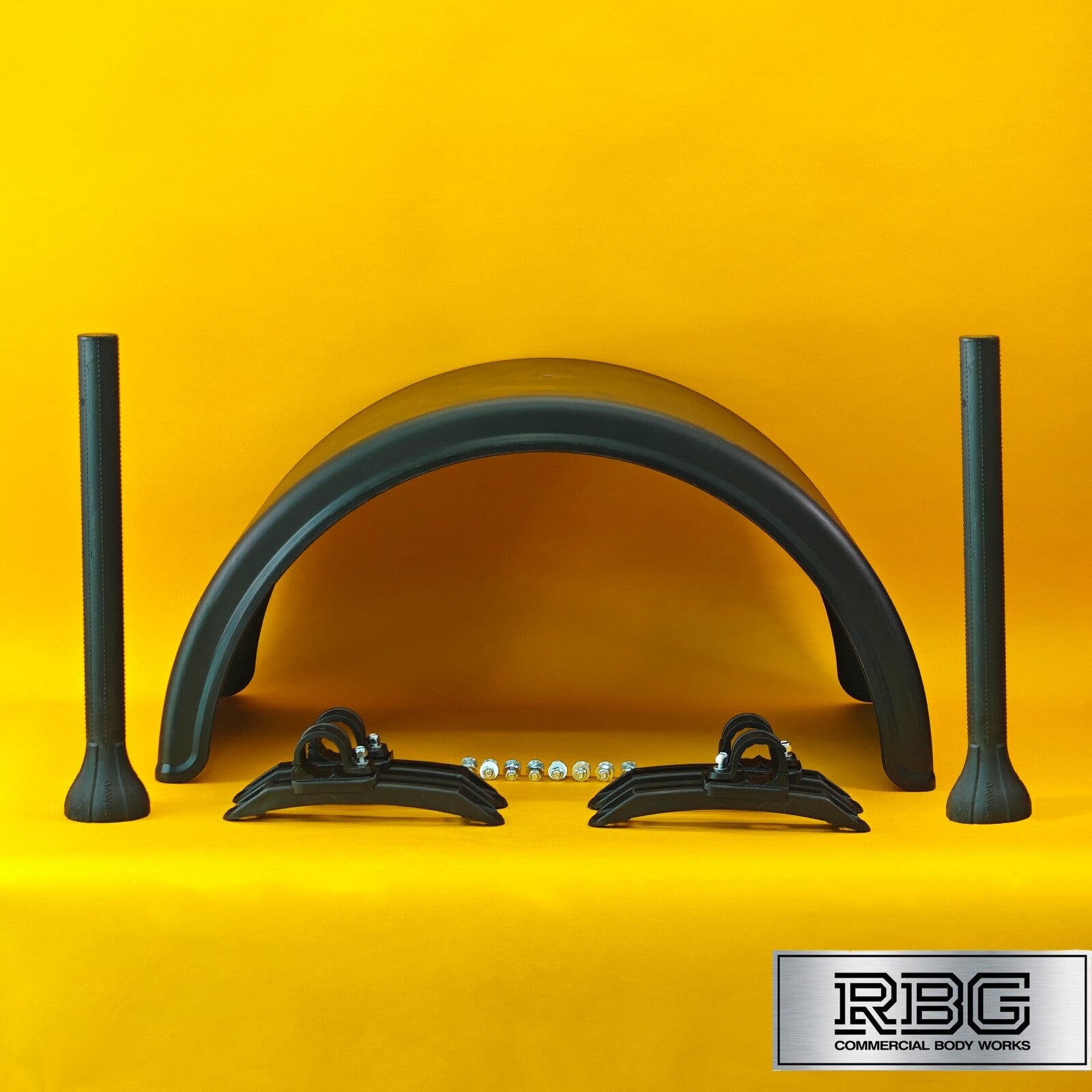 Twin Wheel Round Mudguard + Brackets & Wing Stays 860X450mm Plastic Domar Trucks
