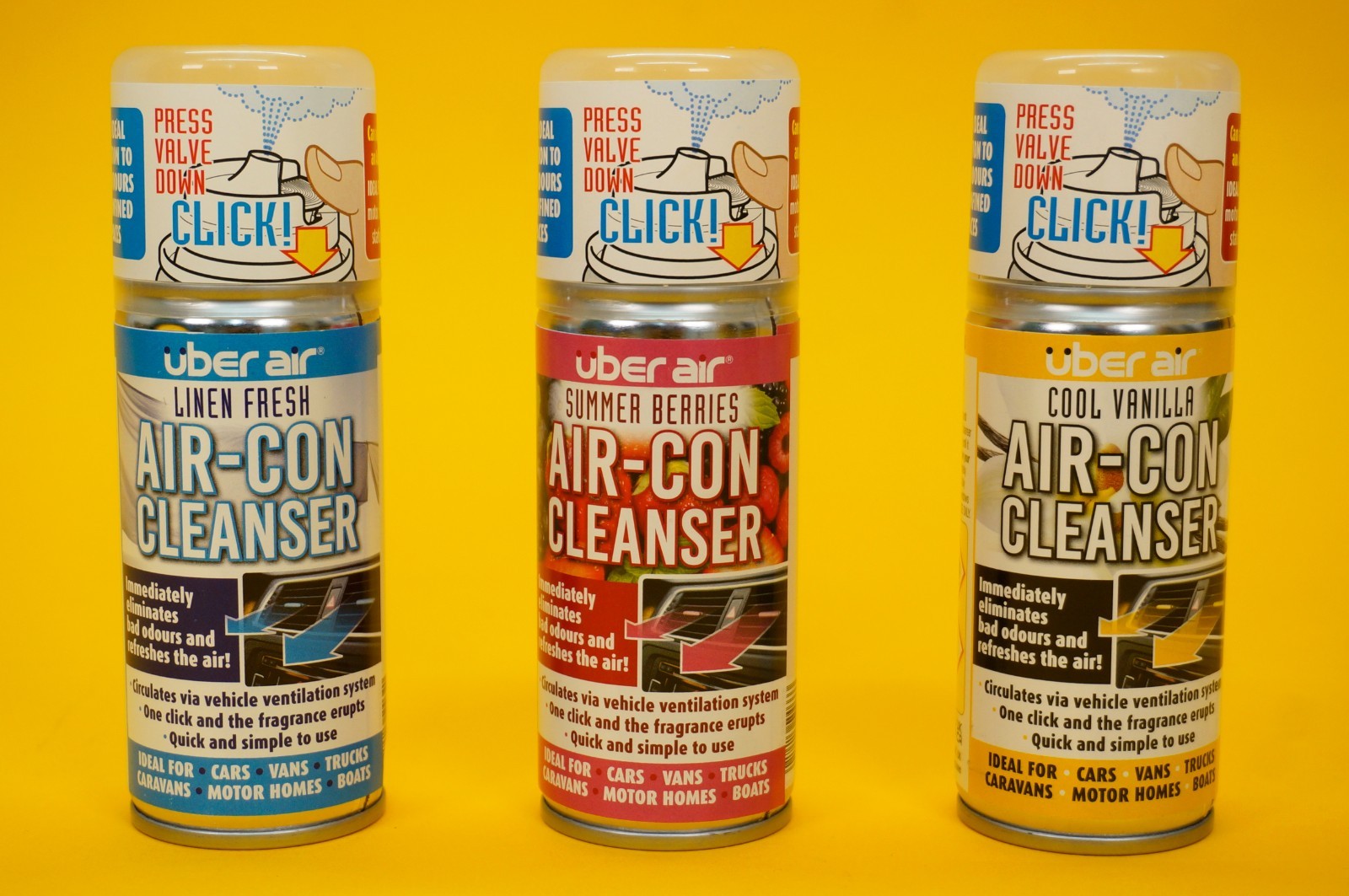 Air-Con Cleanser SET of Cool Vanilla + Summer Berries + Fresh Linen Uber Air Car