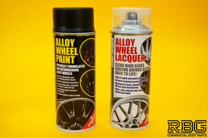 Alloy Wheel Paint MOTORSPORT BLACK + Clear Lacquer Spray Refurbishment Kit Car