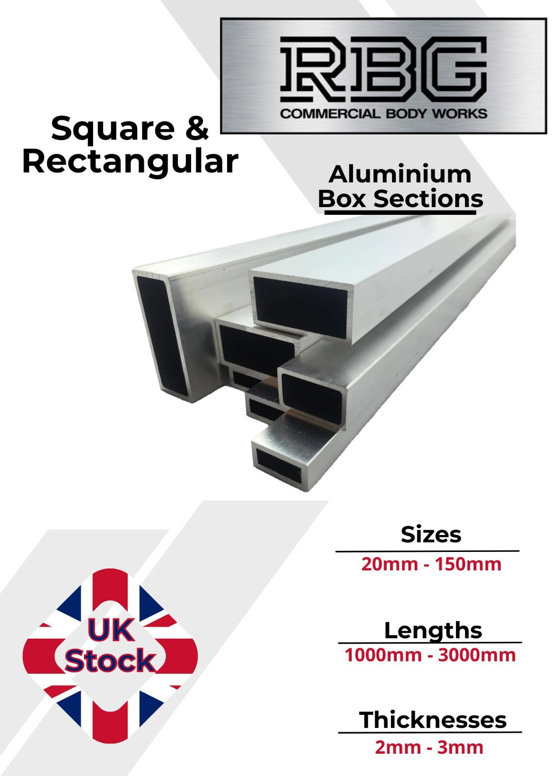 ALUMINIUM RECTANGULAR & SQUARE BOX SECTION Various Sizes Metric Free UK Delivery