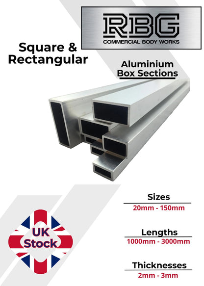ALUMINIUM RECTANGULAR & SQUARE BOX SECTION Various Sizes Metric Free UK Delivery