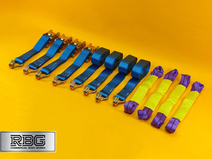 Recovery Ratchet Strap SET 4Pcs 5ton Tie Down Alloy Wheel High-Visibility Blue