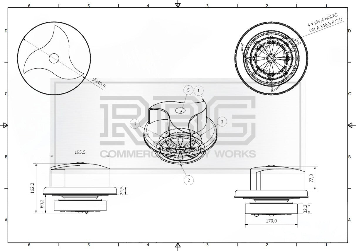 Centaflow™ Wind Driven Vent Black Horsebox Classic Profile Rotary Van Roof Air