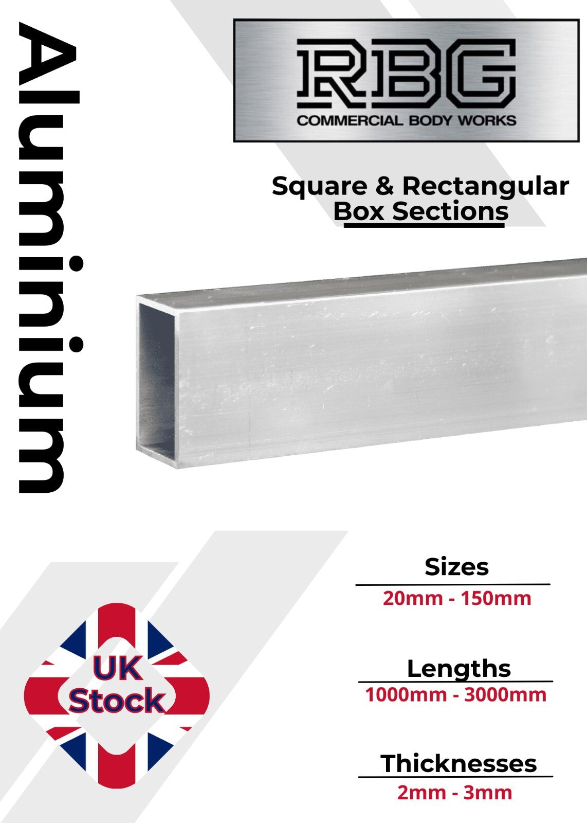 ALUMINIUM RECTANGULAR & SQUARE BOX SECTION Various Sizes Metric Free UK Delivery