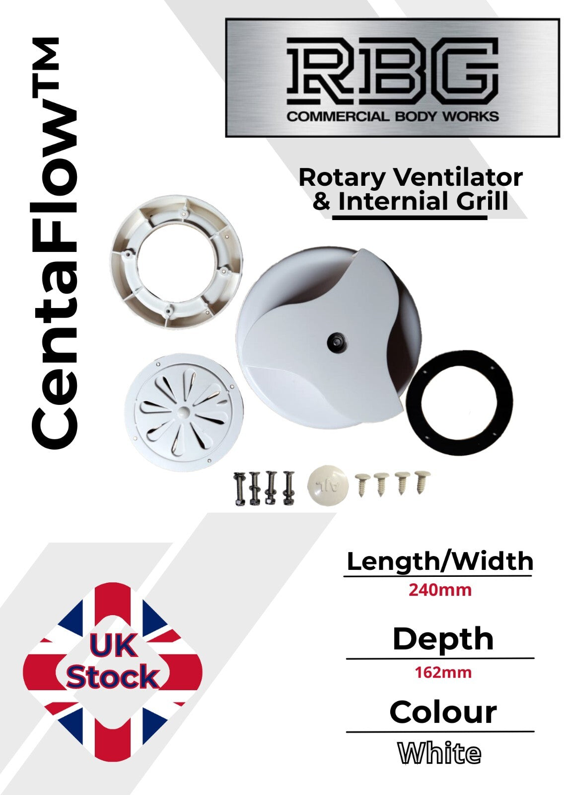 Centaflow™ Wind Driven Vent White Horsebox Classic Profile Rotary Van Roof Air