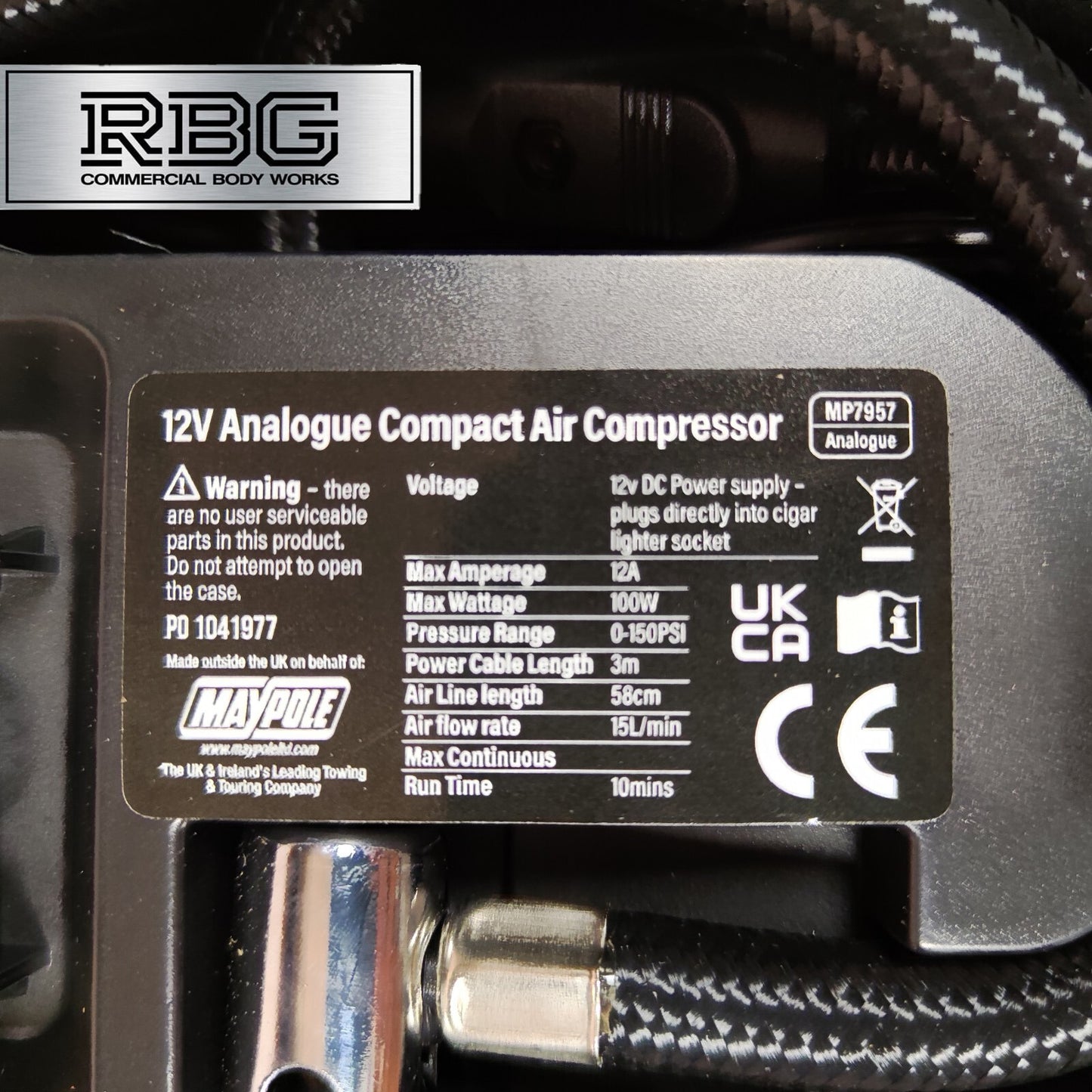 Car Tyre Air Compressor Analogue Pump Maypole Compact Cord 12V Tyre Inflator LED