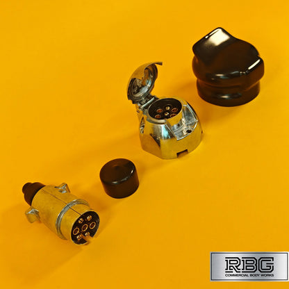 Aluminium Socket & Plug + PVC Socket & Plug Covers SET 7 Pin 12N Type Trailer
