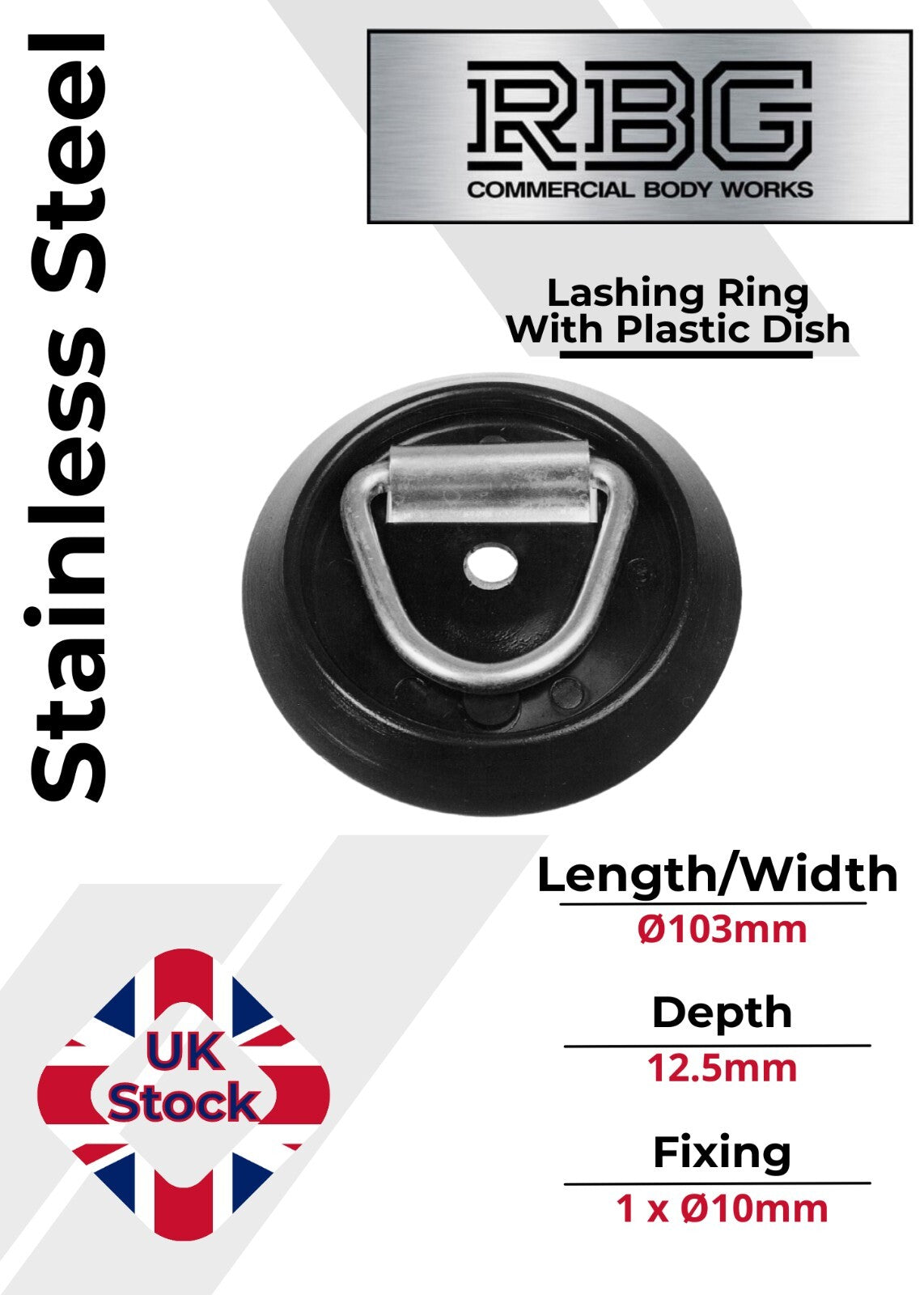 1x Tie Down Lashing Ring & Base Dish, Stainless Steel  Trucks Trailers Horsebox