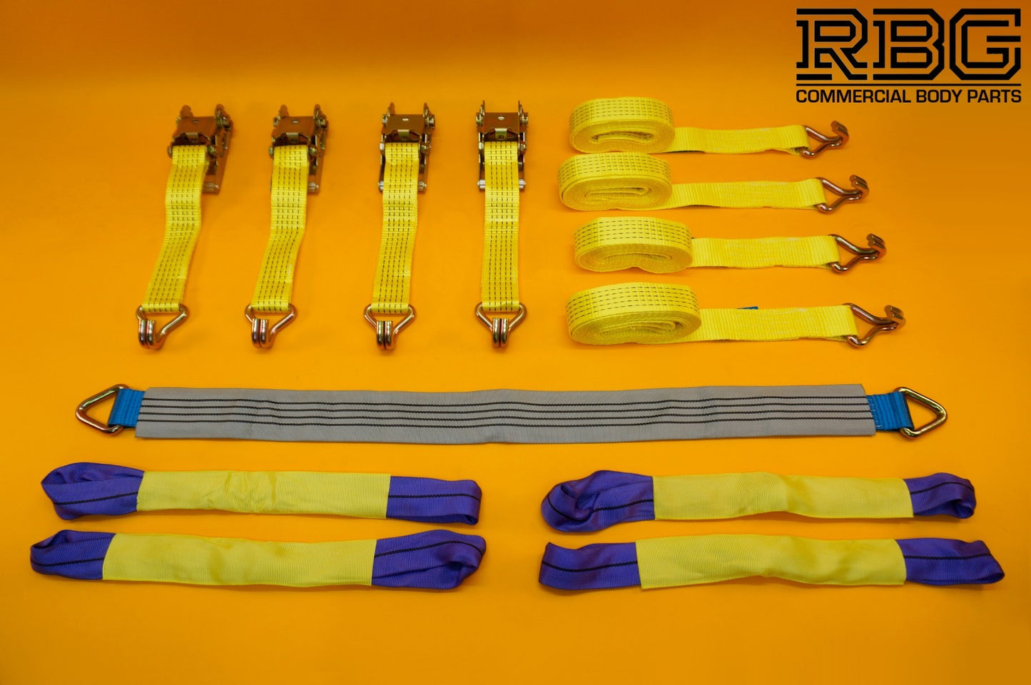 Axle Recovery Strap 1m x 50mm + 4x Tie Down Ratchet Strap 4m x 50mm 5Ton Cargo