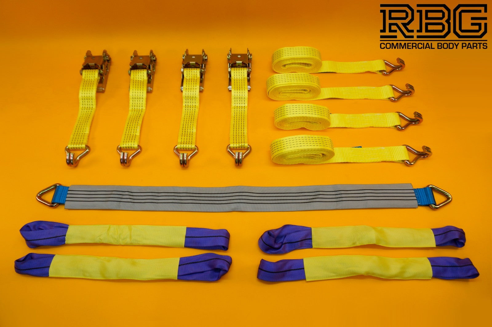 Axle Recovery Strap 1m x 50mm + 4x Tie Down Ratchet Strap 4m x 50mm 5Ton Cargo