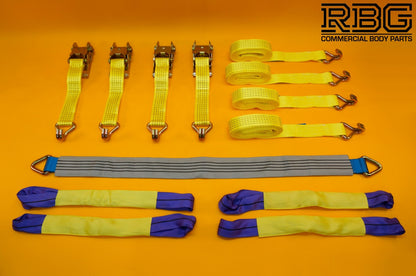 Axle Recovery Strap 1m x 50mm + 4x Tie Down Ratchet Strap 4m x 50mm 5Ton Cargo