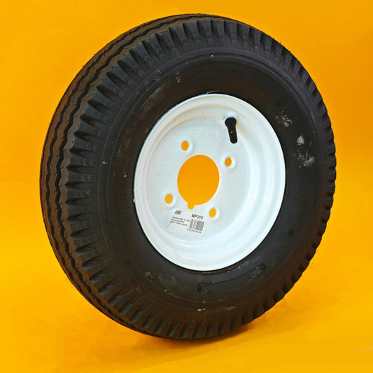 Wheel & Tyre 400x8 Inch for Trailers 4 Ply 4 Studs 4″ PCD White Diameter 8″ UK