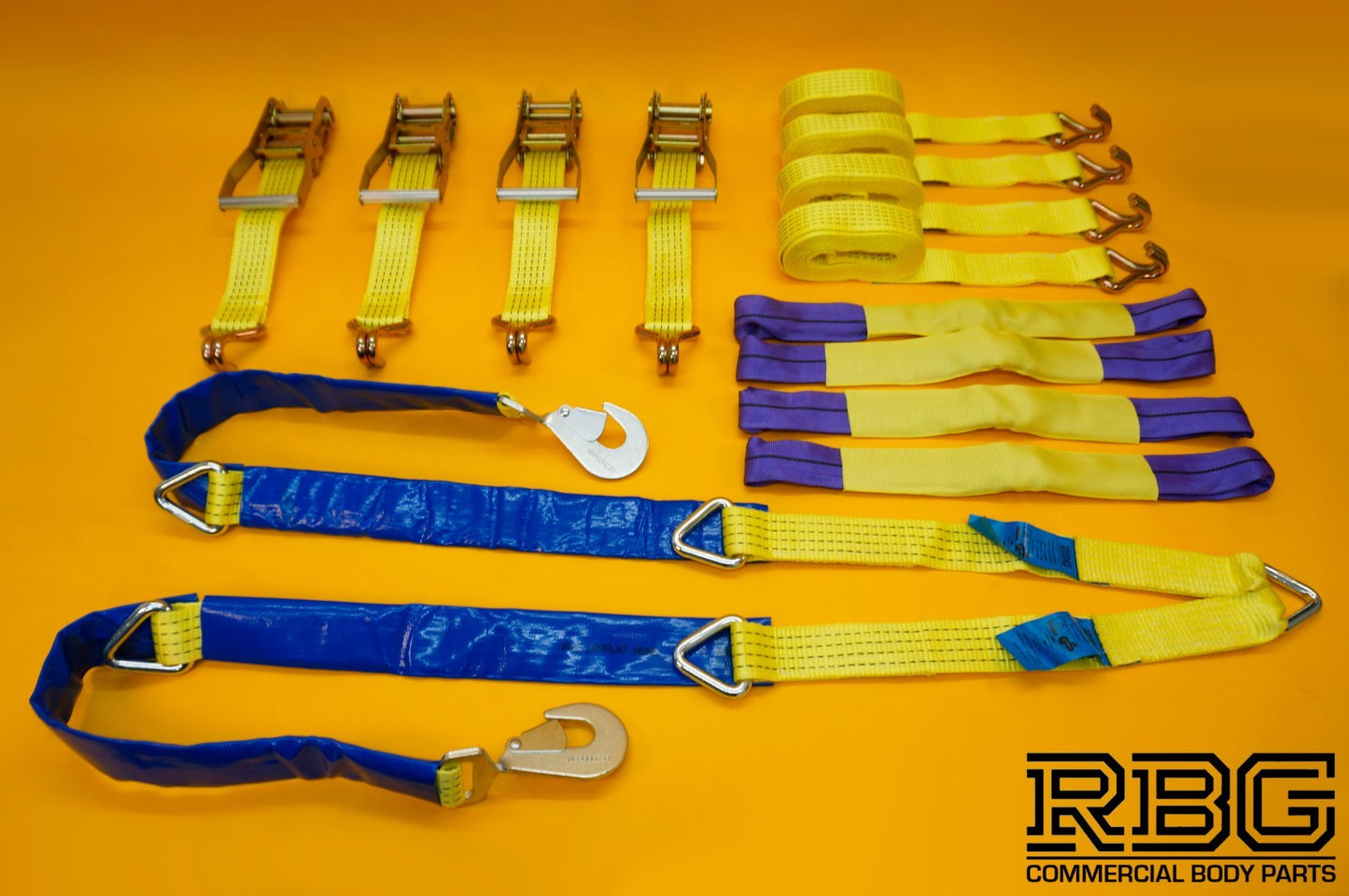 4x Recovery Ratchet Strap 4m x 50mm 5Ton + Winching Assistance Strap 1.5m x 50mm