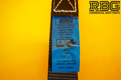 Cam Buckle Lashing Strap 250kg Tie Down 2.5m Black Trailer Box Safety Roof Rack