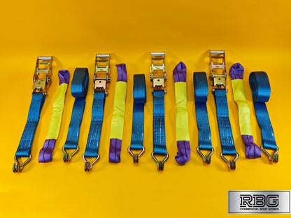 Recovery Ratchet Strap SET 4Pcs 5ton Tie Down Alloy Wheel High-Visibility Blue